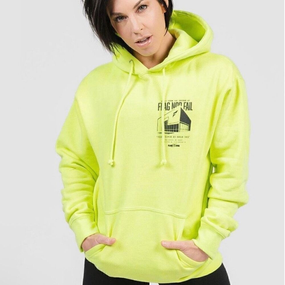 Flag Nor Fail Unisex New Warehouse Hoodie in Neon Yellow/Green Size Small